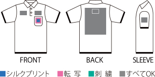 オリジナルポロシャツ 00339aypのプリント加工範囲＆加工方法