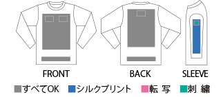 ヘビーウェイト長袖Tシャツ 00102-CVL プリント加工範囲&加工方法