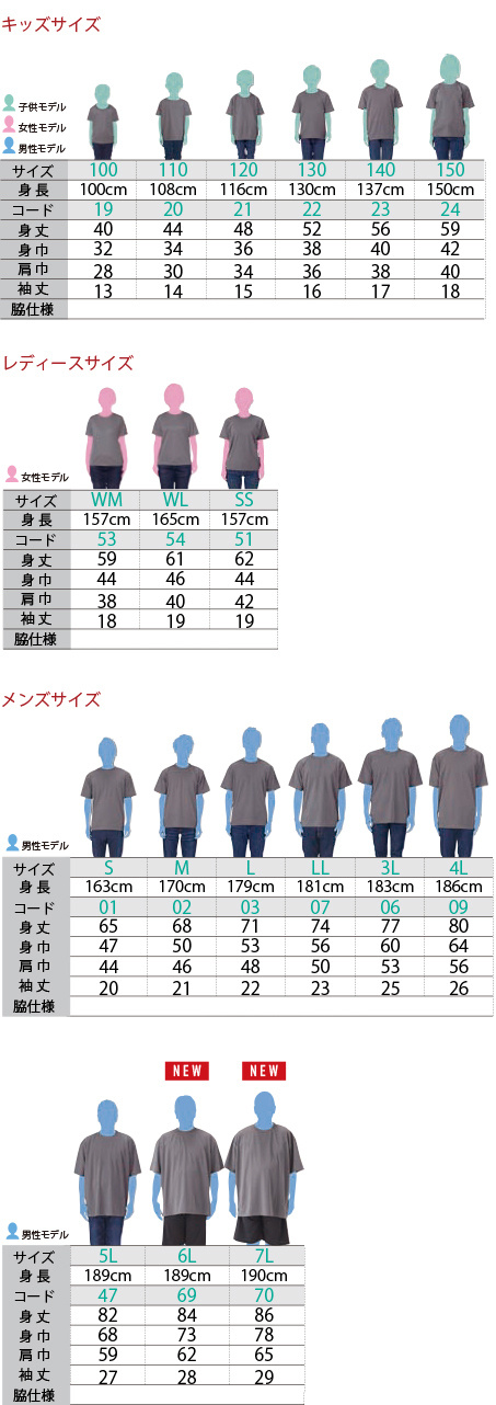 ドライTシャツ 00300-ACT サイズ表